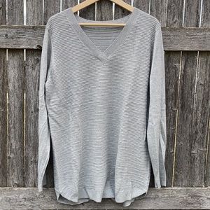 Grey Knit V Neck Sweater L
